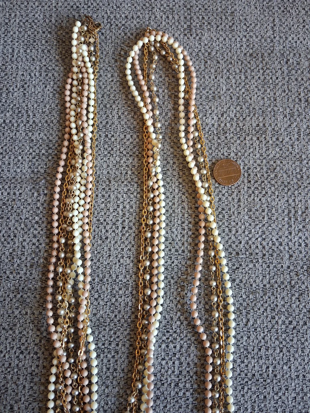 Vintage Multi-Strand Gold and Cream Layered Necklace